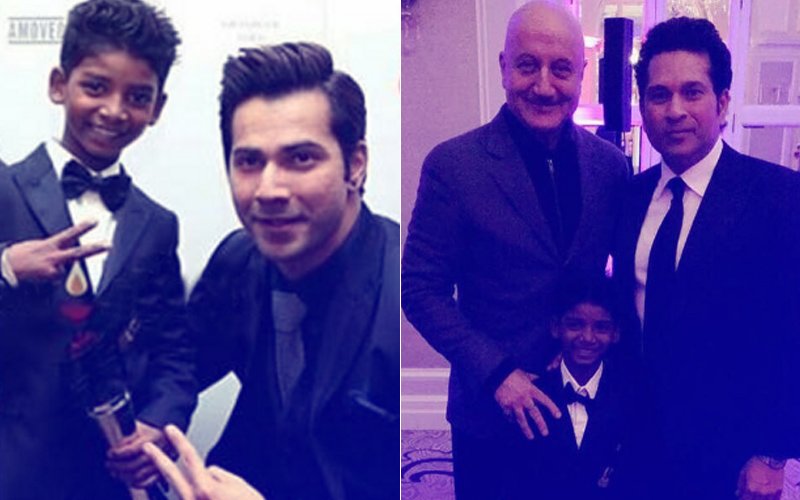 Varun Dhawan, Sachin Tendulkar & Anupam Kher Pose With Lion Fame Sunny Pawar At The Asian Awards In London