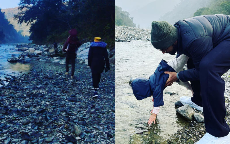 Virat Kohli, Anushka Sharma Go For Trekking With Daughter Vamika On Hills In Rishikesh; Little Girl Touches Water With Dad’s Help-See PICS
