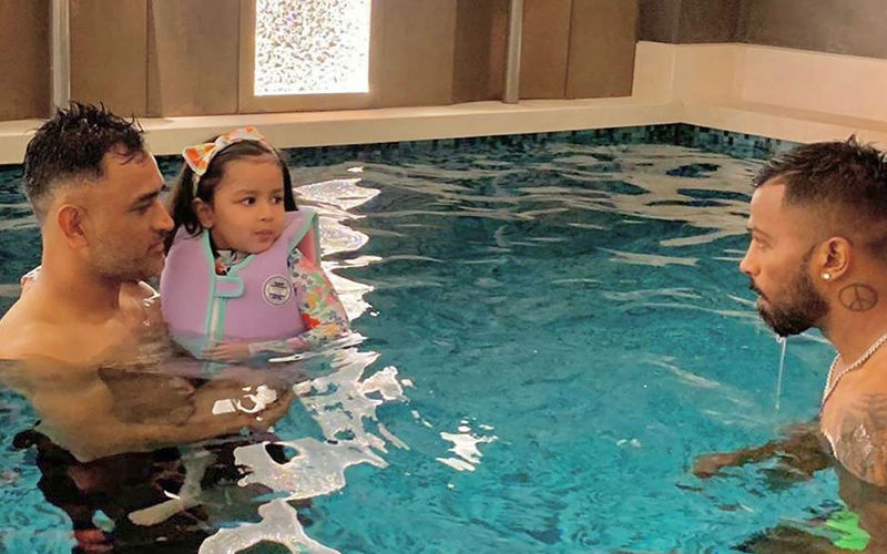 Ziva Singh Dhoni Aka 'Baby Shark' Is Having The Best Pool Party With Her Daddy MS Dhoni And Hardik Pandya